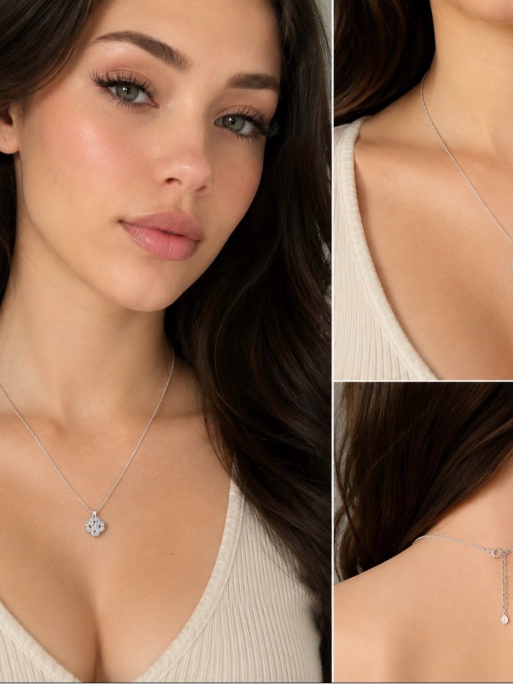 S926 Silver Floral Pendant Necklace - Women Jewelry Rhodium plated silver